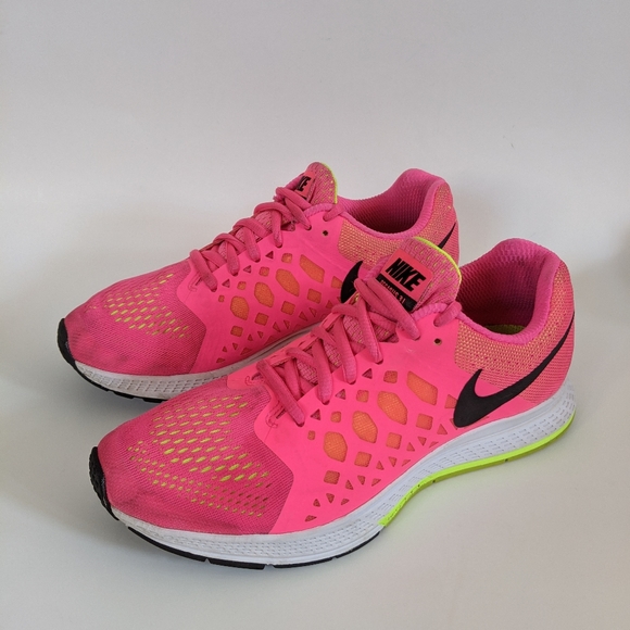 neon pink athletic shoes